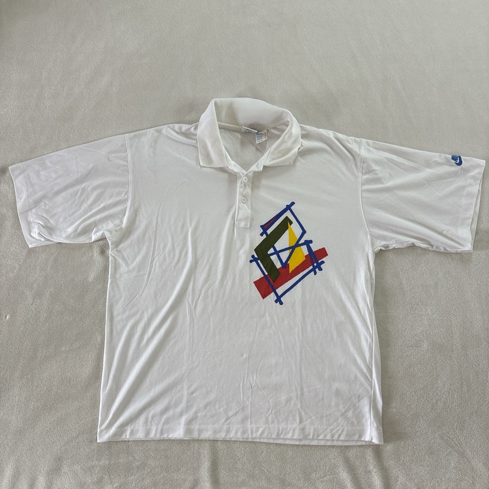 Vintage 90's Nike Agassi Court Tennis Golf White Polo Shirt Men's Large
